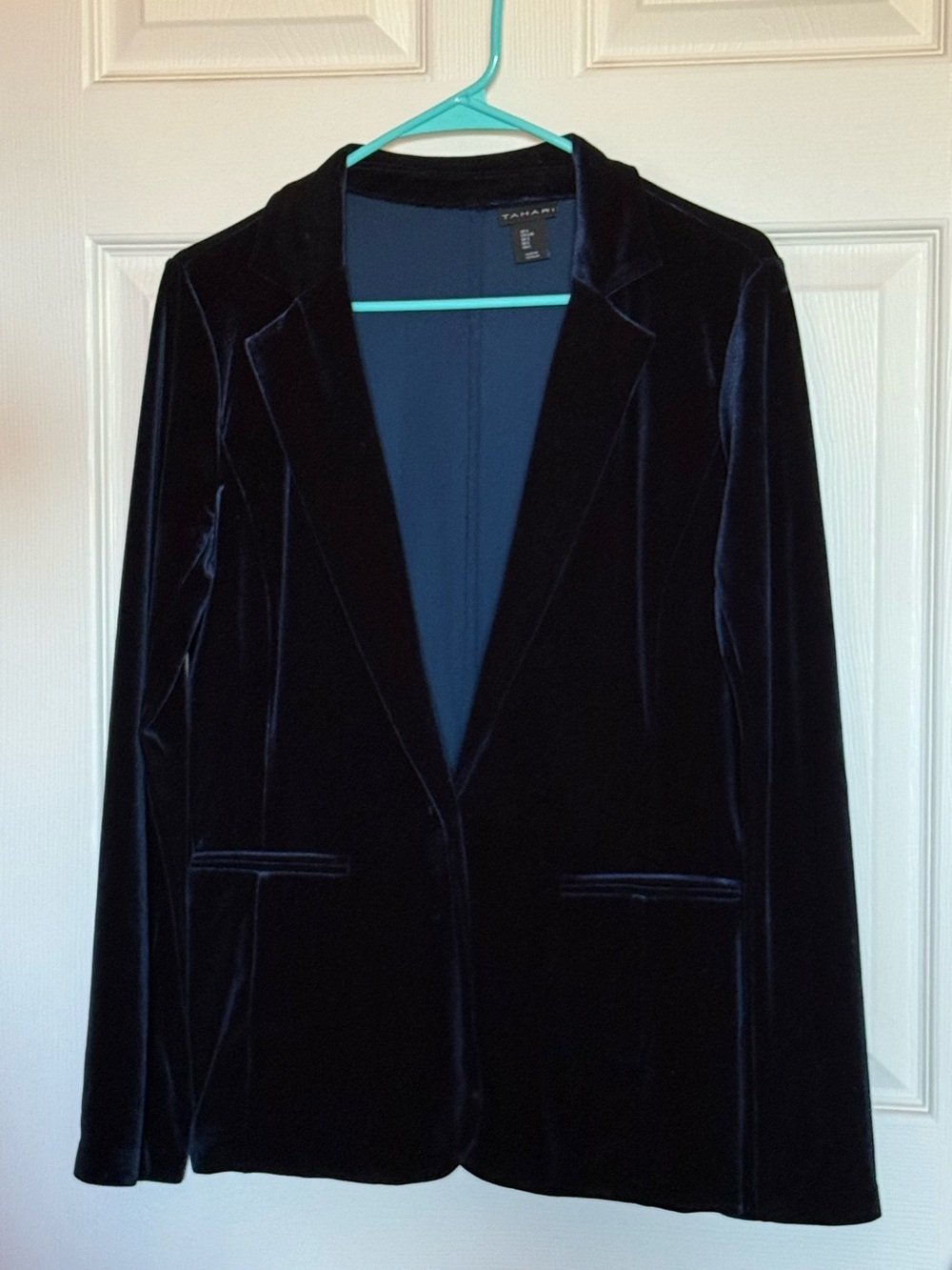 Tahari Navy Velvet Single-Button Blazer